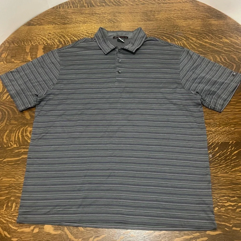 Nike Tiger Woods Collection Polo Mens XL Gray Striped Dri-FIT Golf Shirt